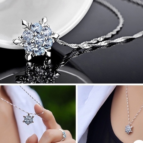 Frozen Ice Snowflake Blue Crystal Necklace - Picture 6 of 7